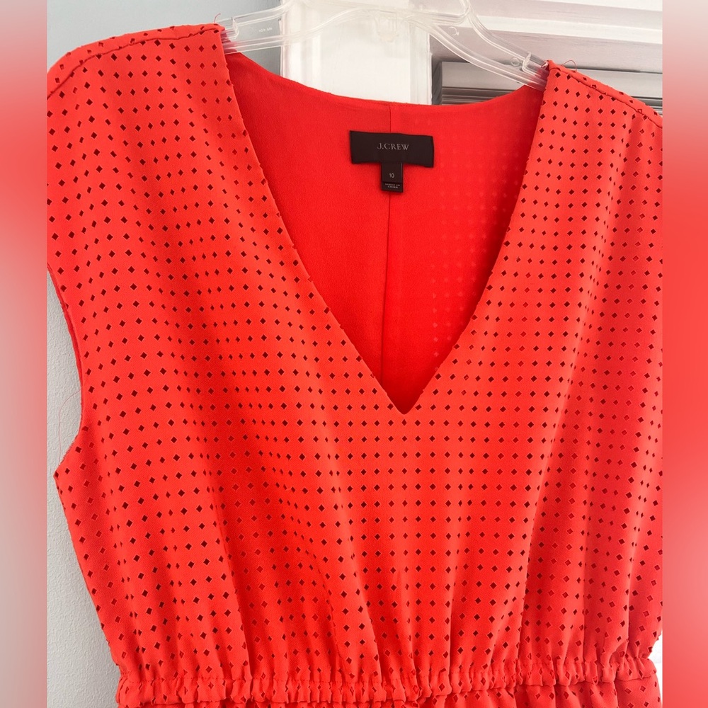 J.Crew Bright Coral Eyelet Midi Dress Sleeveless V Neck - Picture 4 of 5
